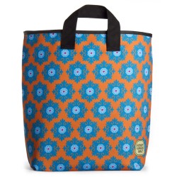 Blue flowers in a pattern on orange background