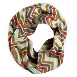 Circle view of our cream colored zig zag patterned infinity scarf