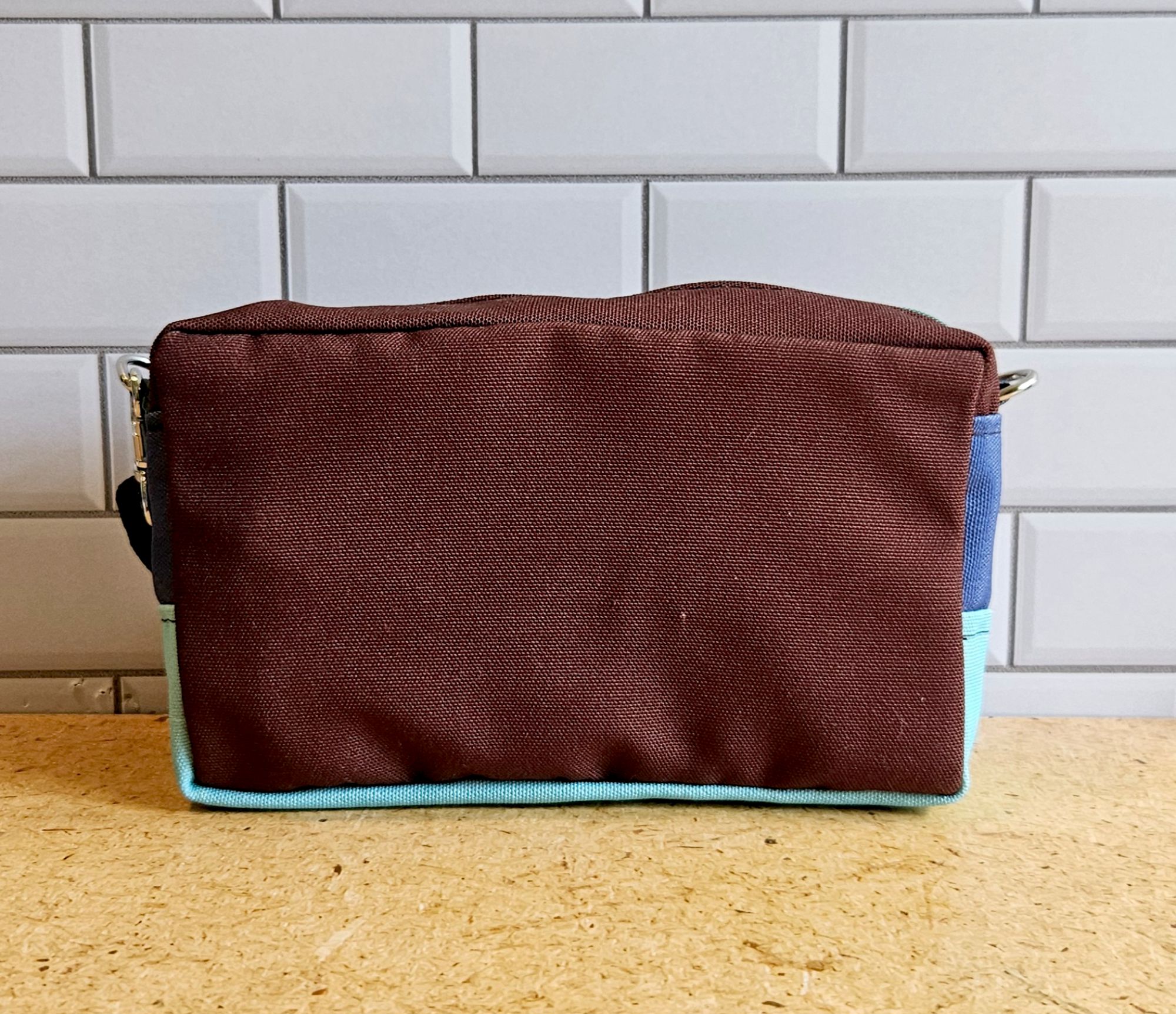 Chocolate-Brown-Blue-Color-Block-Fanny-Pack-Front Chocolate-Brown-Blue-Color-Block-Fanny-Pack-Front