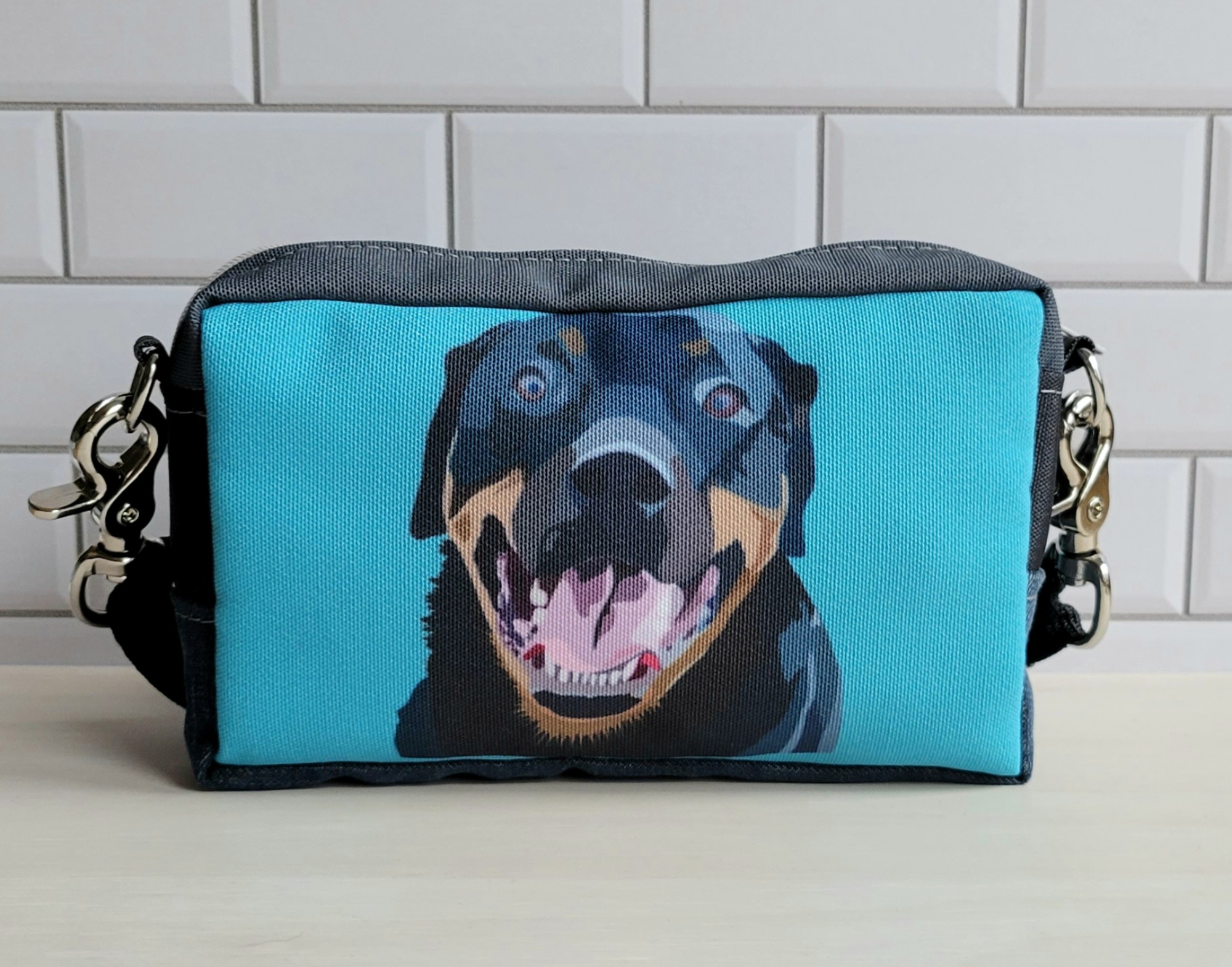 rottweiler-aqua-black-fanny-pack-front rottweiler-aqua-black-fanny-pack-front
